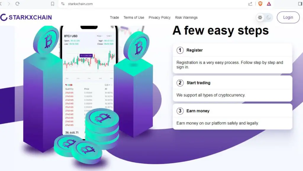 Screenshot taken from Starkxchain webpage to show its business claim in this Starkxchain.com review.