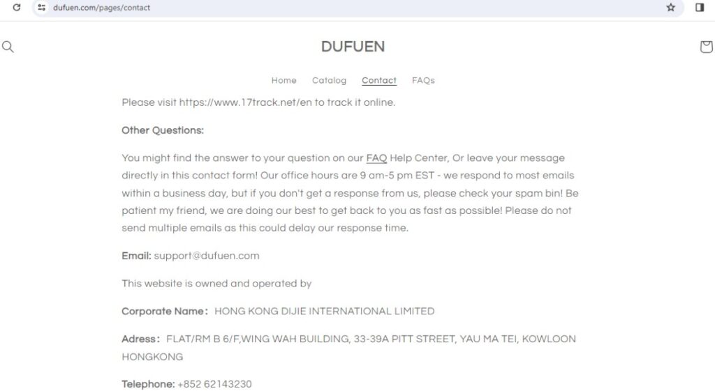 dufuen complaints. dufuen review. dufuen- contact details- company name and address.