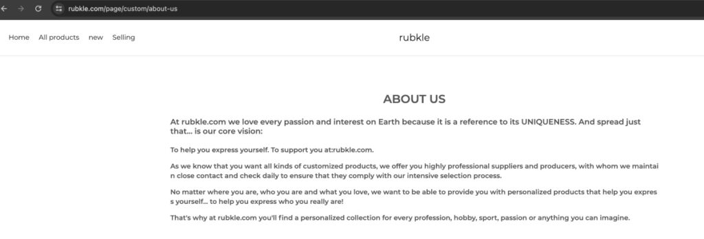 rubkle - similar content on about us page.