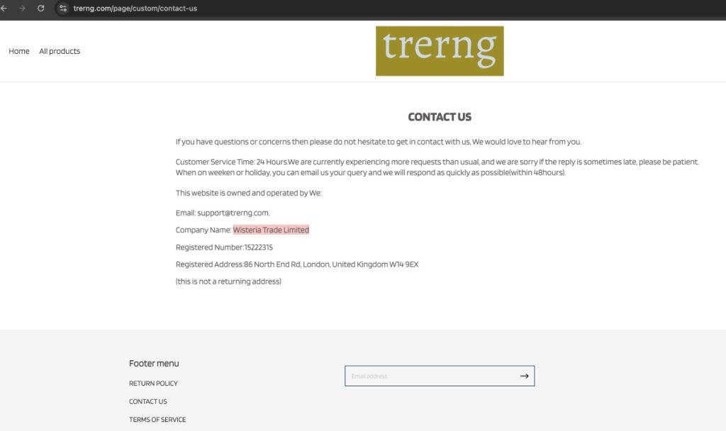 Trerng complaints. Trerng 
review. Trerng - parent company details